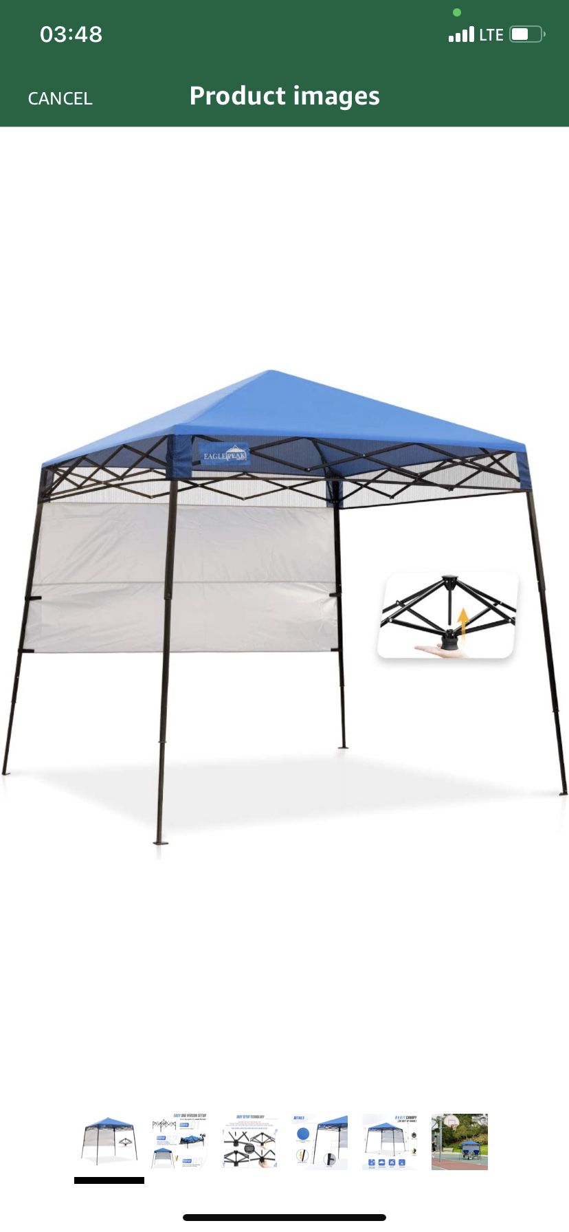  Tripper 8' x 8' Slant Leg Lightweight Compact Portable Canopy w/Backpack Easy One Person Set-up Folding Shelter 6' x 6' Top and 8' x 8' Base (Blue)