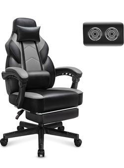 Adult Black and Gray Gaming Chair with Footrest