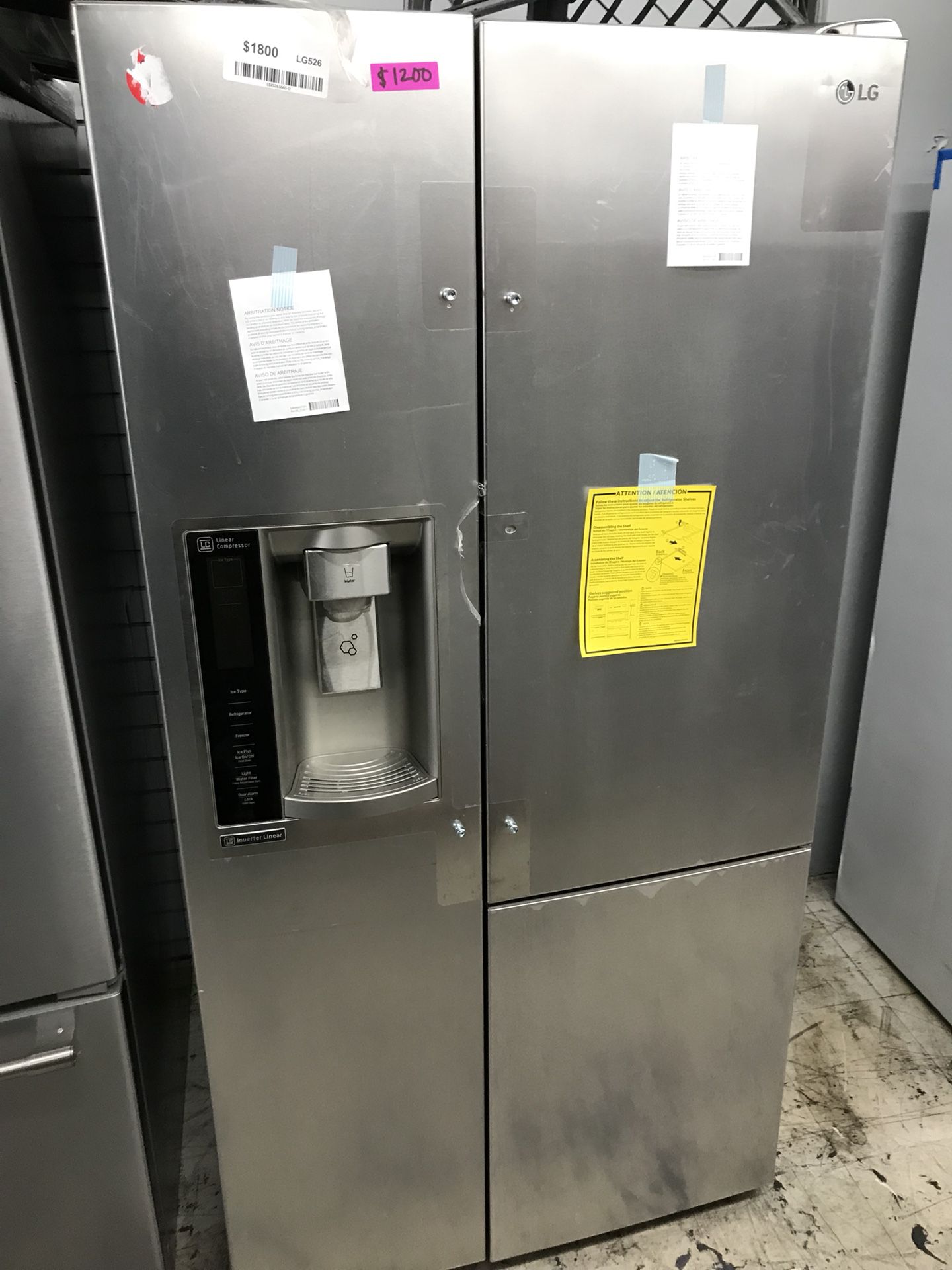 LG stainless steel food showcase side by side refrigerator