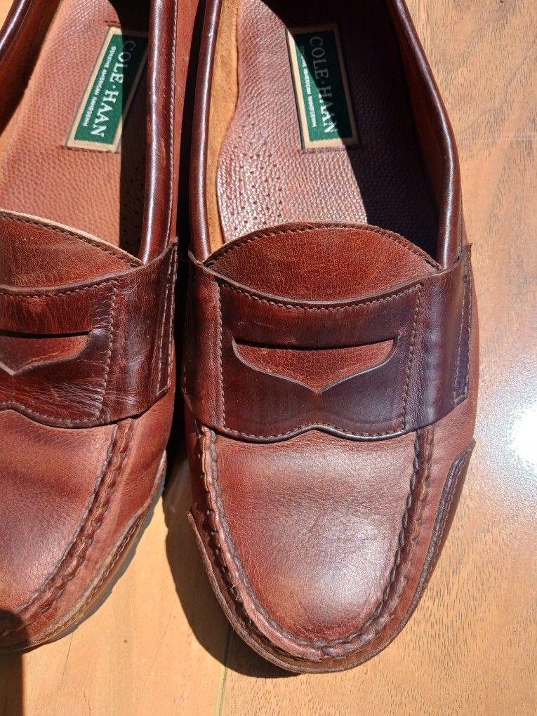 Cole Haan Genuine American Hand-sewn Men Pinch Penny Brown Leather Slip On Loafer