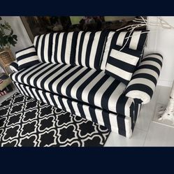 Black And White Striped Couch. With Let Out Bed. 