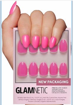 New Glamnetic Press On Nails HOT PINK  - Short Oval, Glossy Fake Nails 30 Pc Full Kit