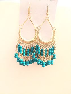 NWT Turquoise Chandeliers earrings made in India