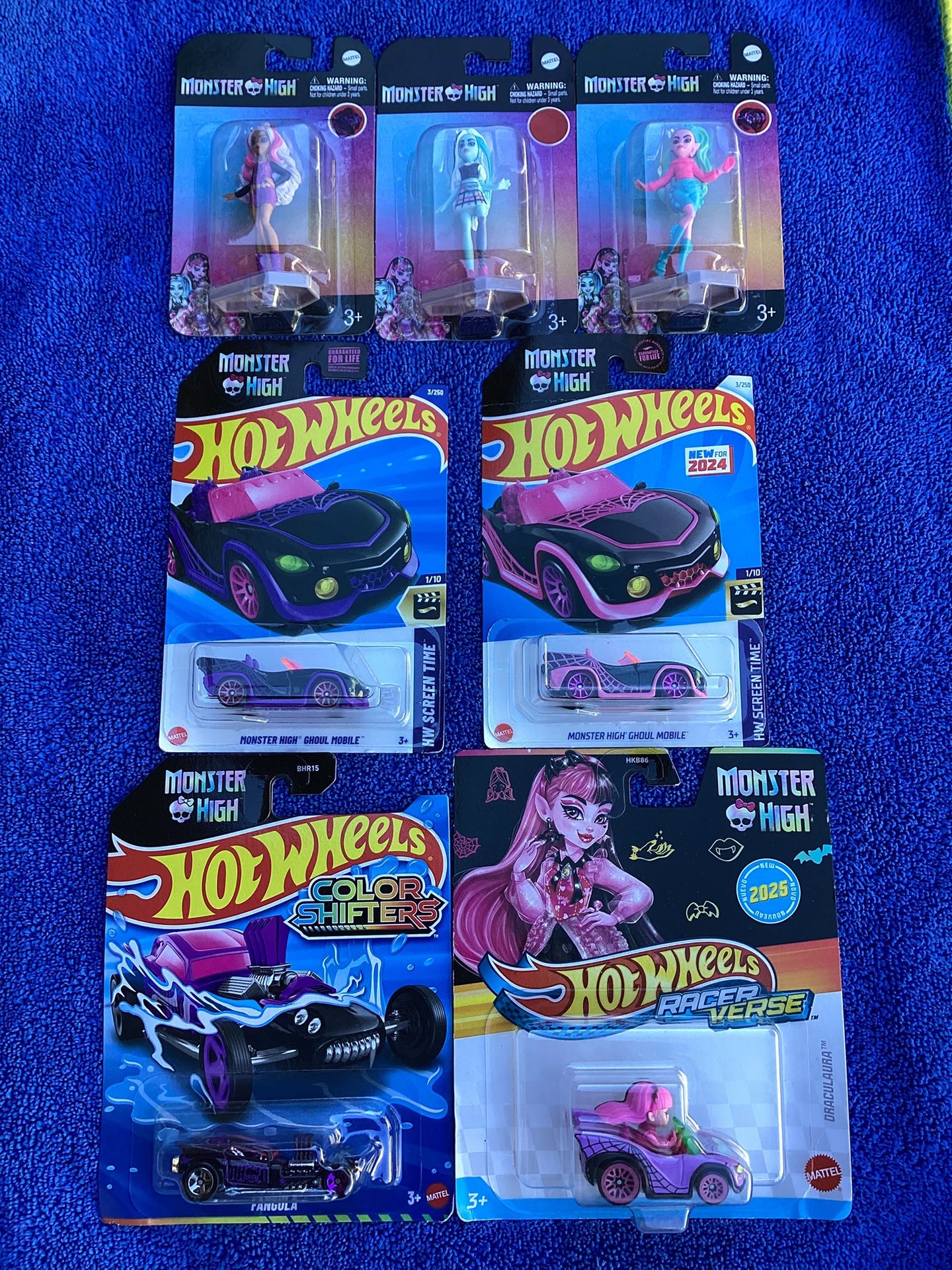 7 Hot Wheels Monster High Diecast Cars + Figs. (Valencia) $20