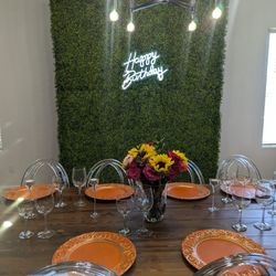 Wood Tables, Wood And Acrylic Chairs 