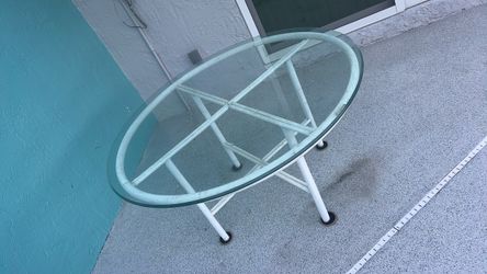 Round Glass Top Table with White Metal Frame