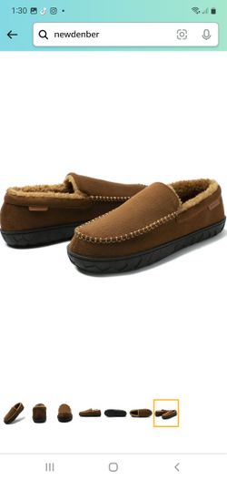 NewDenBer Men's Moccasin Slippers Warm Memory Foam Suede Soft Plush Lined Slip on Indoor Outdoor House Shoes

