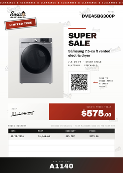 Samsung DVE45B6300P Electric dryer
