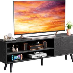 TV Console Table with Storage for TV up to 70 in, Black TV Stand for Media Cable Box Gaming Consoles, Modern TV Stand & Entertainment Center Wood TV S