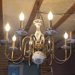 Vintage Brass and Porcelain chandelier 