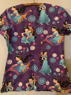 Disney Aladdin Princess Jasmine Medical Scrub Top w/Pockets