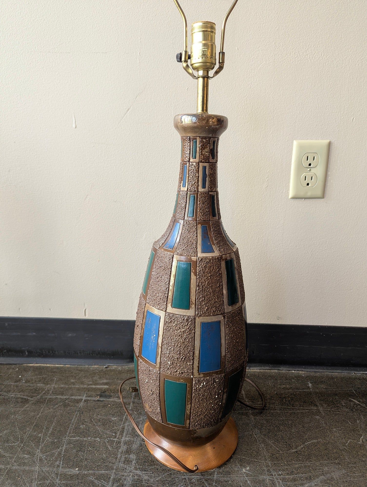 Mid-Century Modern Textured Bottle Lamp with Blue and Green Panels