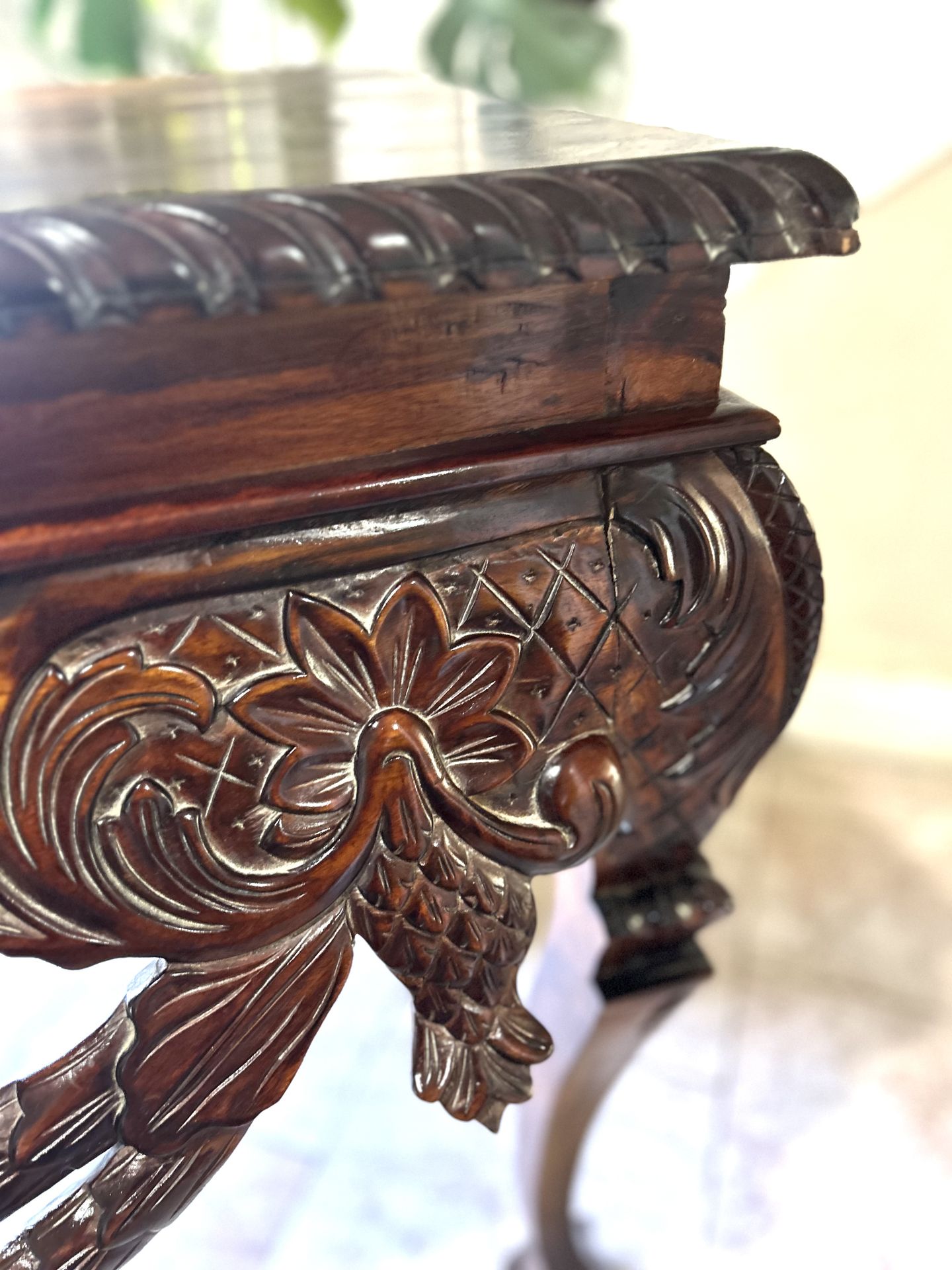 Intery table hand carved solid vintage