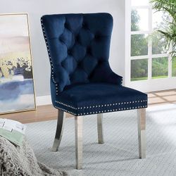 Brand New Blue Velvet Wingback Deaign Set Of 2 Chairs 