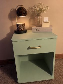 Modern Sage Green Nightstand | Freshly Painted | Brass Hardware