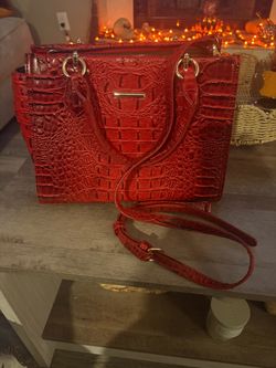 Red Croc-Embossed Structured Handbag