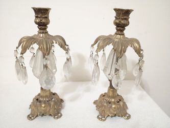 Vintage MCM Hollywood Regency Gold Prism Candle Holders