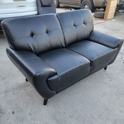 Black Two Seat Leather Loveseat Couch Sofa For Home Spaces | 60in Wide