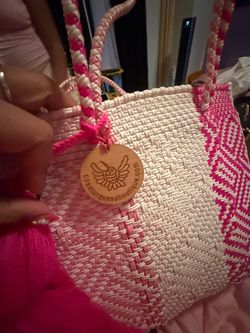 Casa Turquesa Woven Tote Bag Pink White
