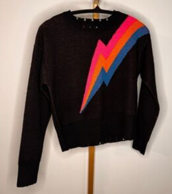Women’s Black Lightning Bolt Sweater – Retro 60s MOD Style Knit