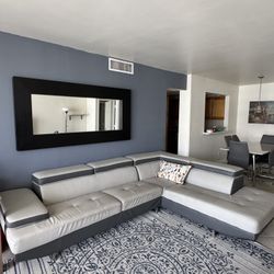 Modern Gray Leather Sectional Sofa – Excellent Condition