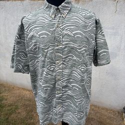 PreOwned Reyn Spooner Classic Fit Green/White Full Button Men's XL