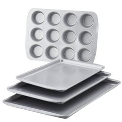Bakeware 4pc Bakeware Set [NEW]: Nonstick Steel Baking Pan Set, Includes Cookie Sheets & Muffin Pan, Dishwasher-Safe