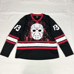 Friday the 13th Jason Voorhees Hockey Jersey #13 Mens Sz XL Halloween Black Red
