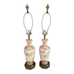 Pair of Vintage Hand-Painted Porcelain Floral Table Lamps