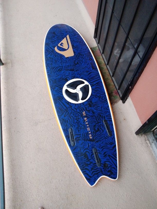 6'6" Quicksilver Bat Swallow Tail Fish Softtop Surfboard 53.5 Cubic