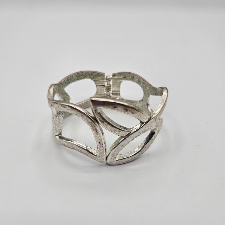Silver Tone Cut Out Style Cuff Bracelet