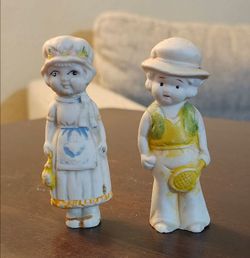 Vintage Made in Japan Bisque Porcelain Figurines Boy Girl Frozen Charlotte Penny Doll