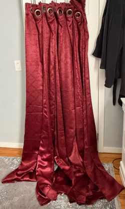 Dark Red Satin Grommet Curtain Panels