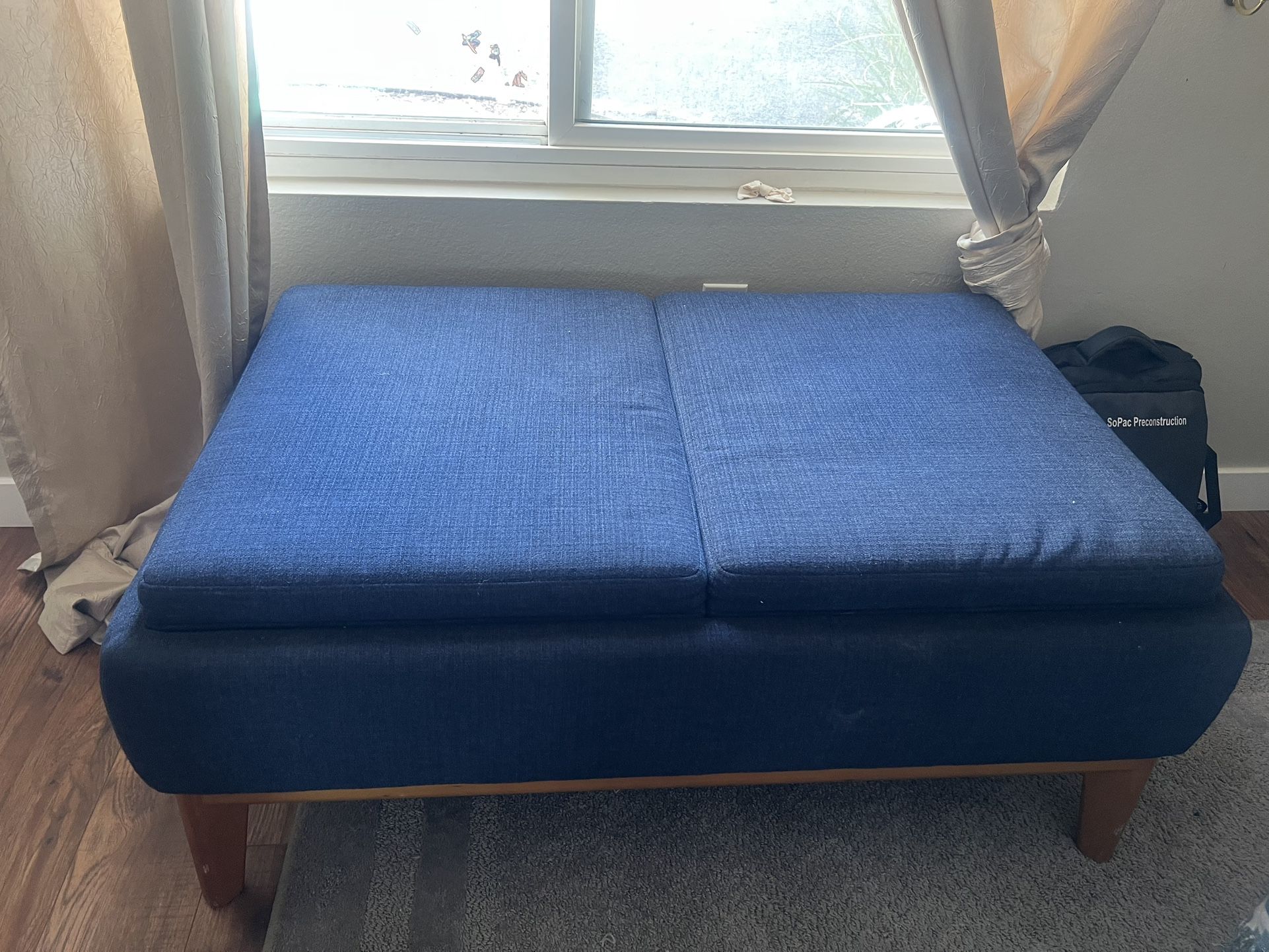Blue Jollene Fabric Storage Cocktail Ottoman