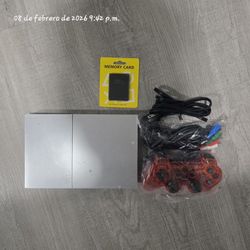 Silver PS2 Slim Complete Bundle – Nostalgic Pro Pack with Translucent Orange Controller & 64MB Memory Card