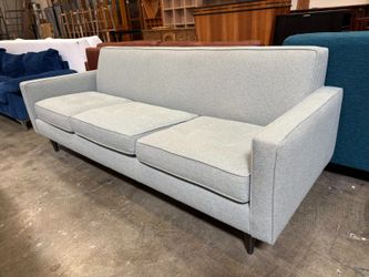 ROOM & BOARD Modern Heathered Sky Blue Tufted 3 Seat Sofa with Black Tapered Legs