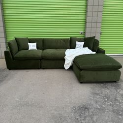 Olive Velvet 4 Piece Cloud Couch Sectional