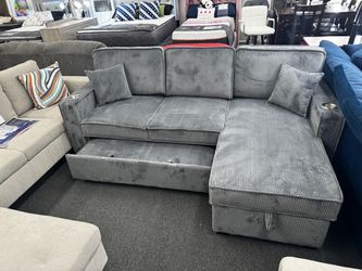 NEW Dark Gray Reversible Sectional W/ Cup Holder