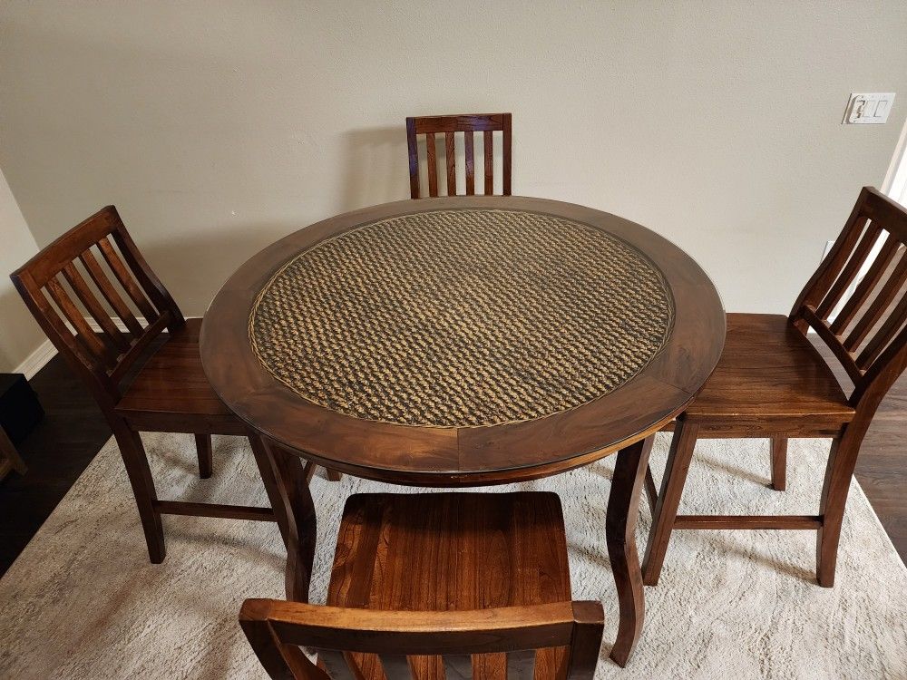 Wood Bar Height Dinning Table With Rattan  Center 
