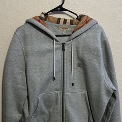 BURBERRY Grey Horseferry Embroidery Check Hoodie