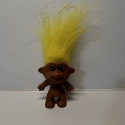 VINTAGE Troll Doll Yellow Hair Brown Eyes