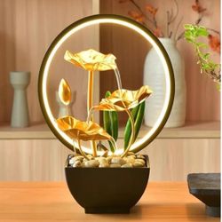 USB Powered Tabletop Fountain with Natural Rocks and LED Ring Lights, Tabletop Humidifier