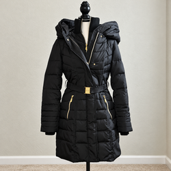 Kensie Black Quilted Belted Winter Coat – Size Small