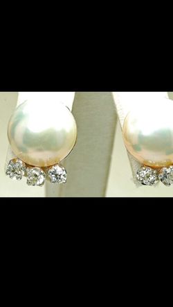 Antique 14k White Gold Mabe Pearl 1.25ct Mine Cut VS-G Diamond Ladies Earrings