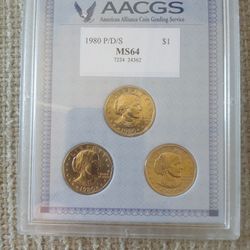 (REDUCED)MS64 Susan B Anthony 1980 (3) Coin Set