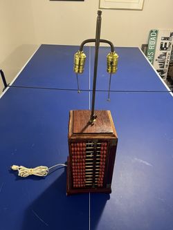 ANTIQUE adjustable Wood & Brass abacus table lamp vtg japanese / chinese statue art sculpture