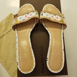 Authentic Louis Vuitton Monogram In Multicolor Kitten Heel Mules