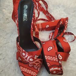 Red Bandana Lace Up Heel