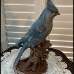 Beautiful Vintage Blue Jay Perched on Branch 1989 10”X6”.