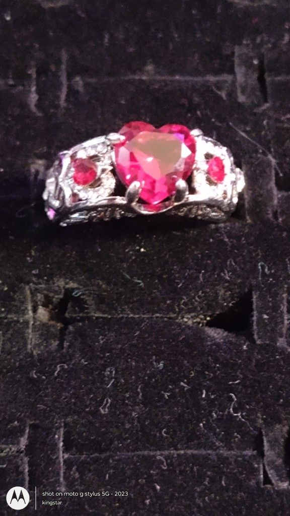 Ruby Heart Cz Ring Angel Wings Band